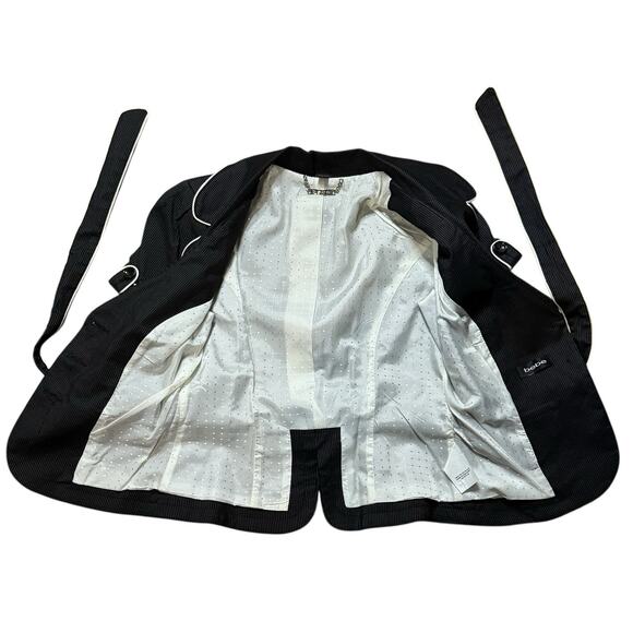 VTG 90s Bebe Pinstripe Short Sleeve Belted Blazer Black White Linen Blend Size 8 - Picture 11 of 16